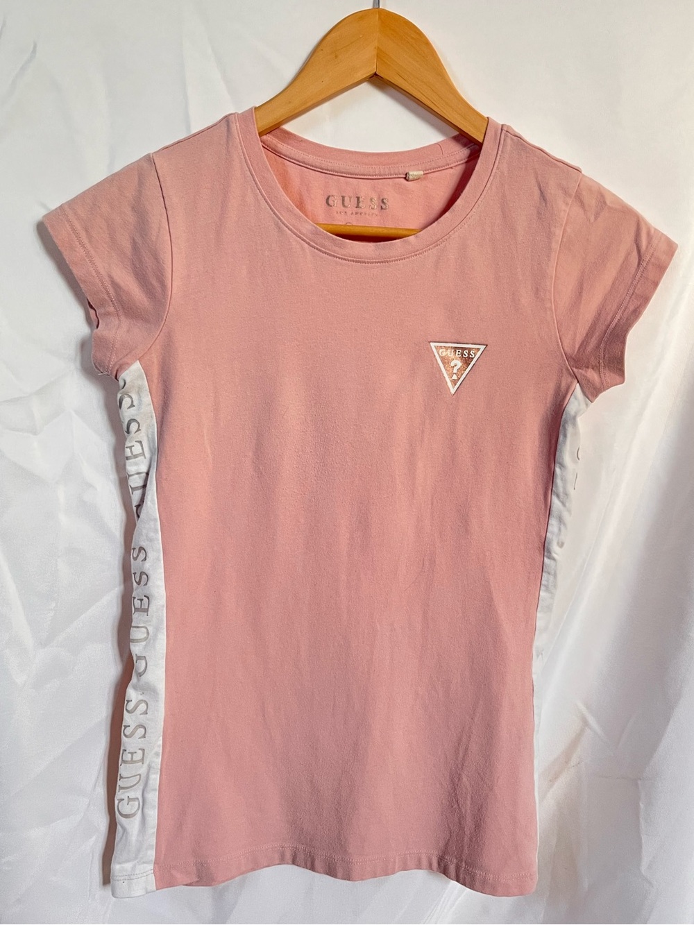 GUESS Blush Pink Tee with Metallic Triangle Logo